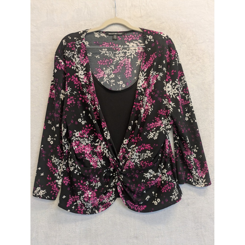 Briggs New York Womens Plus Floral Print Twisted Front Blouse XL Made in USA